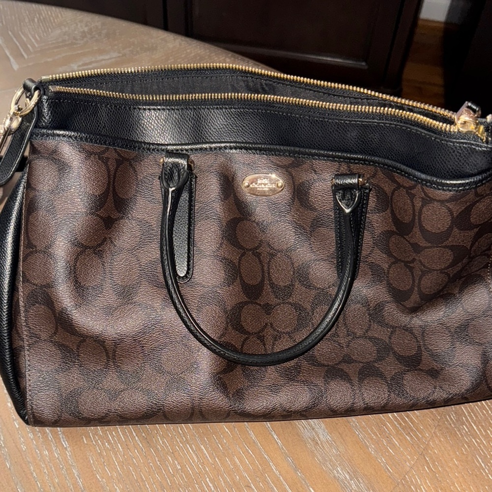 Coach Brown and Black Satchel with Structured Design